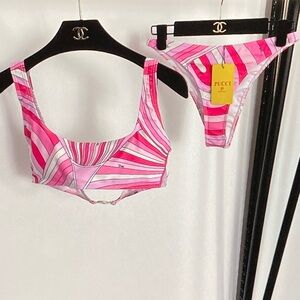 Emilio Pucci Pink Striped Scoop Bikini Set